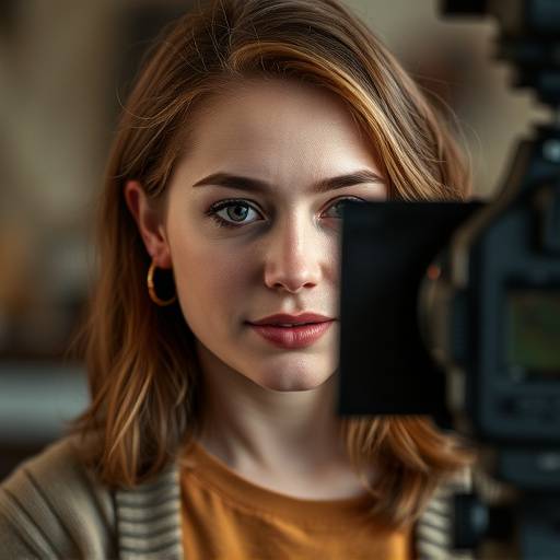 Image de Chloé Martin donnant des conseils de jeu d'acteur devant la caméra à un étudiant.