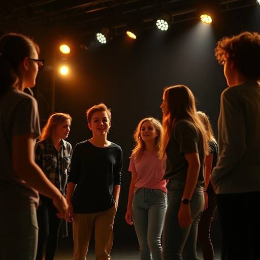 Étudiants en pleine répétition théâtrale
